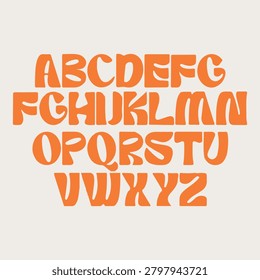 Retro inspired liquid typography set featuring expressive fluid forms. Custom warped display font for psychedelic branding and artistic poster titles.