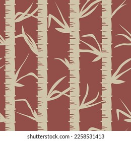 Retro inspired vertical vector seamless pattern with canes silhouettes on a terra cotta red background. Nice for interior and exterior wallpaper, packaging, fabric, food.