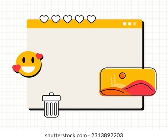 Retro interface for computer concept. Dialog box and window, UI and UX design in 80s and 90s style. Desktop at pc. Poster or banner for website. Cartoon flat vector illustration