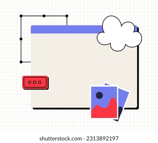 Retro interface for computer concept. Files and archive photo and image. UI and UX design for mobile program and app. Desktop at pc in old style. Cartoon flat vector illustration