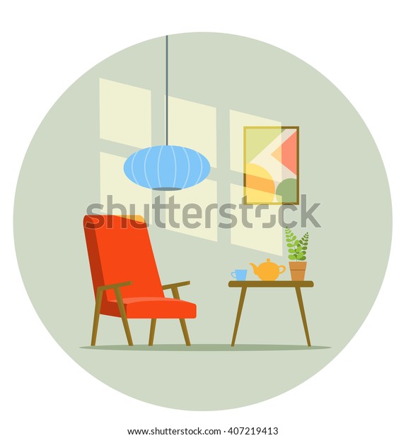 Retro Interior Living Room Red Chair Interiors Stock Image