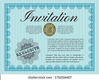 Retro invitation. Beauty design. Complex background. Vector illustration.  Light blue color.