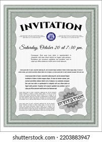 Retro invitation. Beauty design. With guilloche pattern. Vector illustration.  Green color.