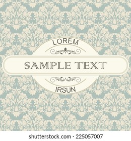 retro Invitation card with damask background and elegant floral elements 