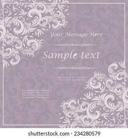 retro Invitation card with damask background and elegant floral elements 
