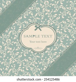 retro Invitation card with damask background and elegant floral elements