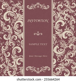 retro Invitation card with damask background and elegant floral elements