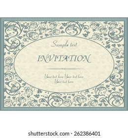retro Invitation card with damask background and elegant floral elements