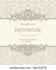 retro Invitation card with damask background 