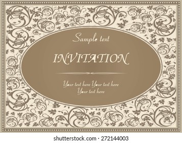 retro Invitation card with damask background and elegant floral elements