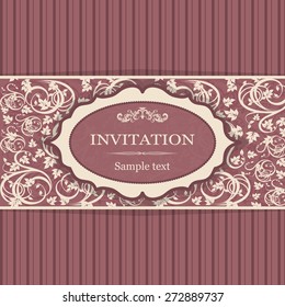 retro Invitation card with damask background and elegant floral elements