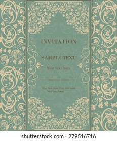 retro Invitation card with damask background and elegant floral elements