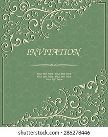retro Invitation card with damask background and elegant floral elements