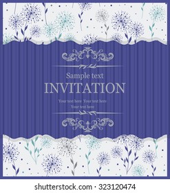 retro Invitation card with damask background and elegant floral elements