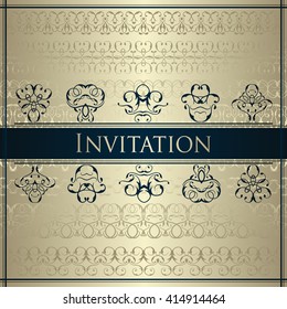 Retro invitation. Invitation card with lace elements. Background with vintage ribbons     