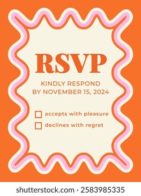 Retro invitation card. Vintage invitation letter template with wavy frame and scalloped edge. Trendy Party Card. Design element for celebrating holiday or event. Flat vector illustration