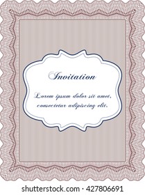 Retro invitation. Complex background. Lovely design. Border, frame. 