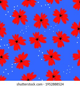 Retro invitation for decorative design. Vector drawing. Blooming spring floral seamless pattern. Fashion print. Red hibiscus flowers. Floral background.