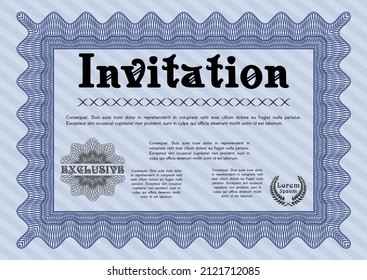 Retro invitation. Retro design. Easy to print. Vector illustration.  Blue color.