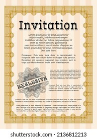 Retro invitation. Elegant design. With background. Detailed.  Orange color.