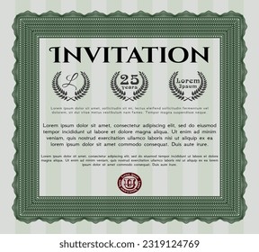 Invitación retro. Diseño elegante. Con fondo lineal. Personalizable, fácil de editar y cambiar los colores.  Color verde.