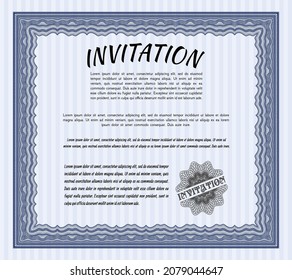 Retro invitation. Good design. With great quality guilloche pattern. Detailed.  Blue color.