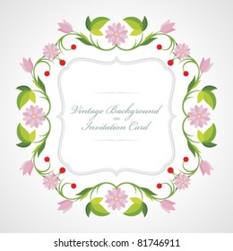 Retro invitation greeting card with ornament and old textured pattern. Vector background Eps 10.   Design template.