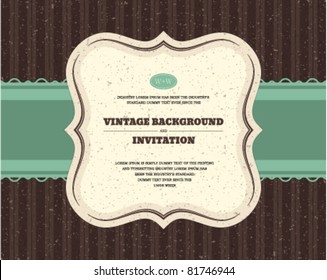 Retro invitation greeting card with ornament and old textured pattern. Vector background Eps 10.  Design template.