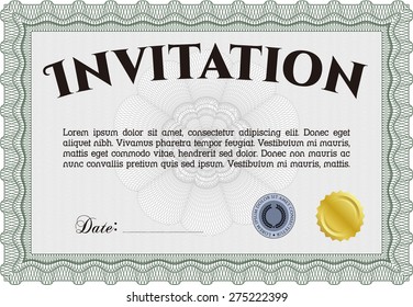 Retro invitation. With guilloche pattern and background. Detailed.Retro design. 