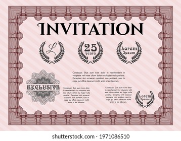 Retro invitation. Lovely design. With complex background. Customizable, Easy to edit and change colors.  Red color.