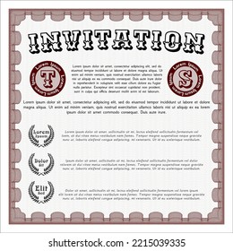 Retro invitation. Lovely design. With complex background. Vector illustration.  Red color.