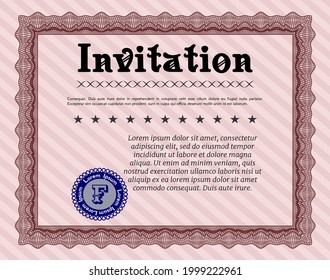 Retro invitation. Modern design. Printer friendly. Detailed.  Red color.