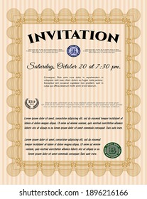 Retro invitation. Money design. With complex linear background. Vector illustration.  Orange color.
