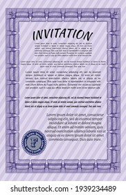 Retro invitation. Money design.  Vector illustration.  Violet color.