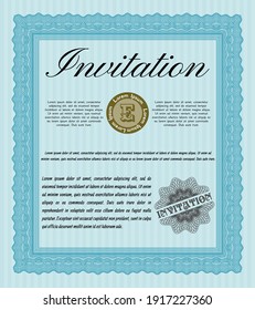 Retro invitation. Money Pattern design. With complex background.   Light blue color.
