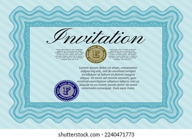 Retro invitation. Money Pattern design.  Vector illustration.  Light blue color.