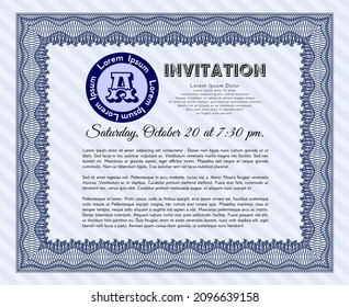 Retro invitation. Money Pattern. With guilloche pattern and background. Customizable, Easy to edit and change colors.  Blue color.