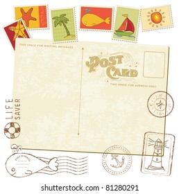 Retro Invitation postcard with SEA stamps - for design and scrapbook