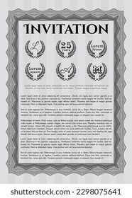 Retro invitation. Sophisticated design. With great quality guilloche pattern. Customizable, Easy to edit and change colors.  Grey color.