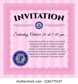 Retro invitation. Sophisticated design.  Vector illustration.  Pink color.