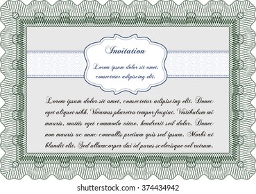 Retro invitation template. Artistry design. Border, frame. With linear background. 