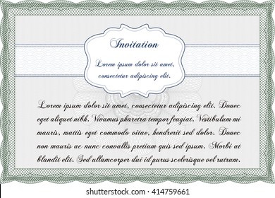 Retro invitation template. Artistry design. Border, frame. With complex linear background. 