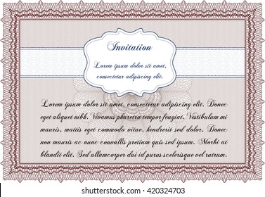 Retro invitation template. Artistry design. With complex linear background. Border, frame. 