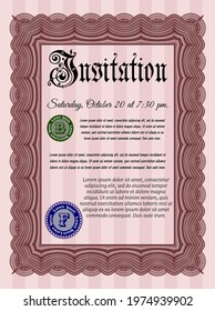 Retro invitation template. Beauty design. Easy to print. Detailed.  Red color.