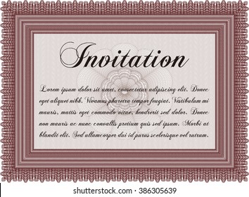 Retro invitation template. Beauty design. Border, frame. With linear background. 