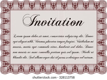 Retro invitation template. Border, frame.Beauty design. With linear background. 