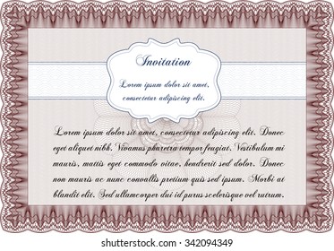 Retro invitation template. Border, frame.Superior design. With complex linear background. 