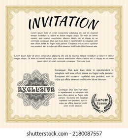 Retro invitation template. Cordial design. With guilloche pattern.   Orange color.