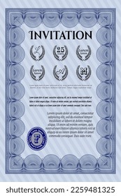 Retro invitation template. Retro design. With background. Customizable, Easy to edit and change colors.  Blue color.