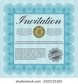 Retro invitation template. Elegant design. With complex linear background. Customizable, Easy to edit and change colors.  Light blue color.